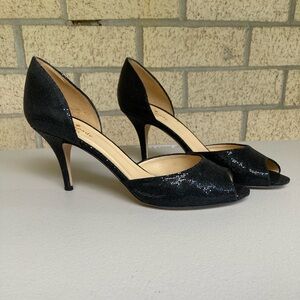 Kate Spade Glitter Sparkly Black Peep Toe Heel